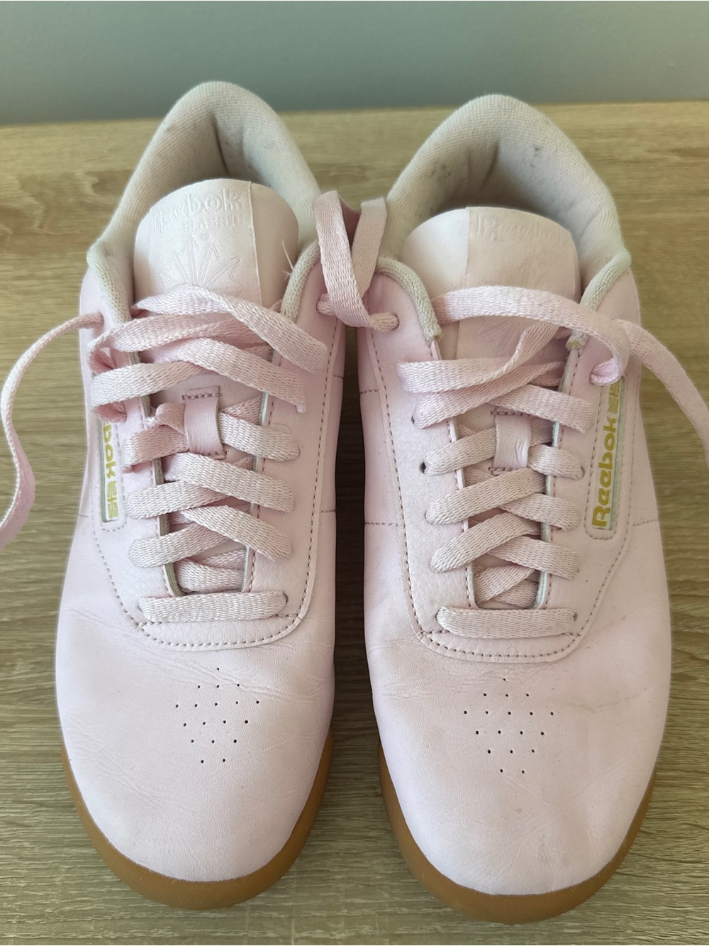 Reebok Women's Pale Pink Leather Sneakers with Gum Sole